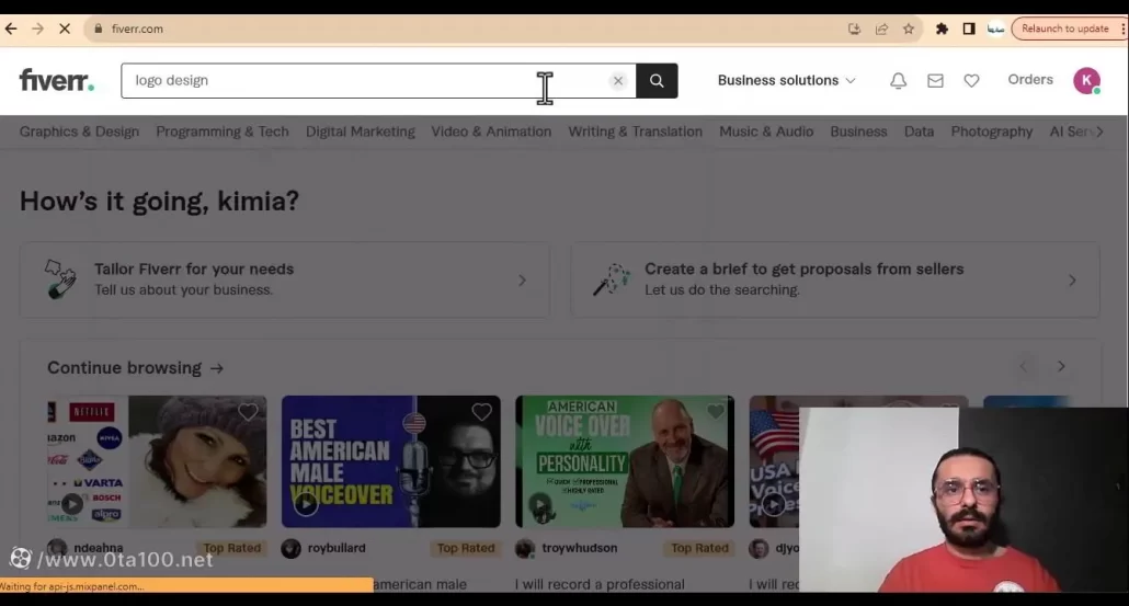 ثبت نام در سایت فایور
در قسمت سرچ باکس ابتدا باید logo design را سرچ کنید