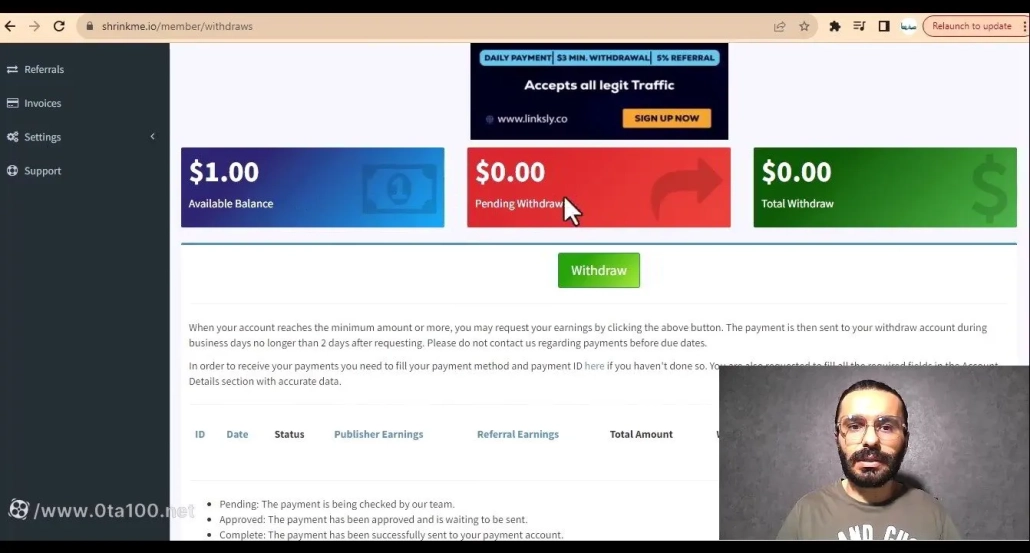 ثبت نام در وب سایت shrinkme.io
