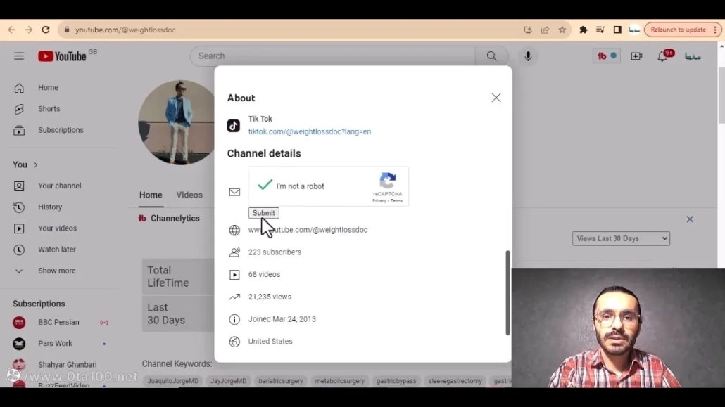 در این قسمت باید به یوتیوب نشان دهید که روبات نیستید